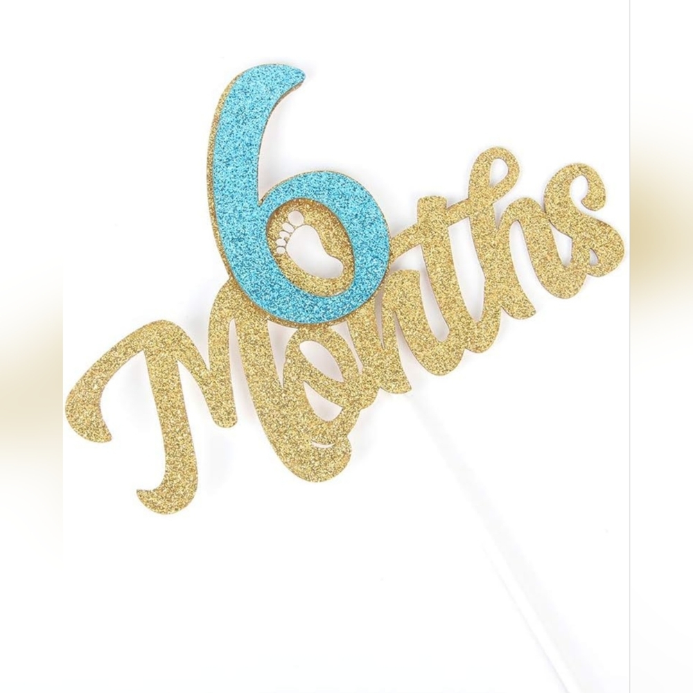 Gold Glitter 6 Months Cake Topper - Half Year Cake Topper, 1/2 Birthday Cake Top - Picture 3 of 6